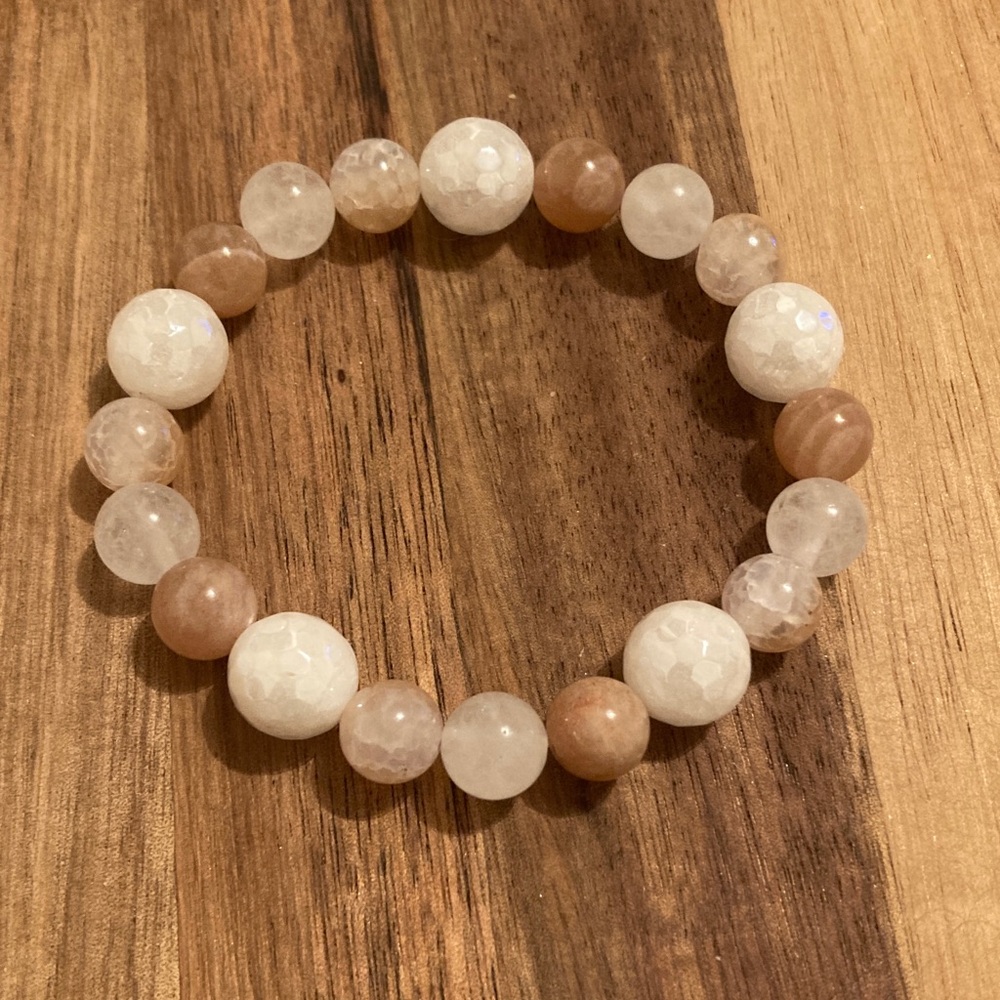 Handmade Beaded Stretch Bracelet with Sunstone and Plated Quartz